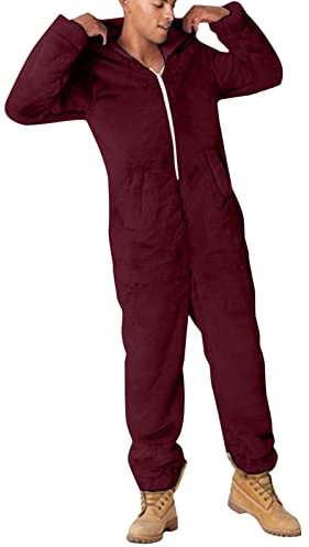Cexiakong Jumpsuit Herren Teddy Fleece Schlafanzug Einteiler Mit Zip Winter Fluffy Pyjama Overall Mit Kapuze Relaxed Fit Nachtwäsche Warm Flauschig Schlafoverall Lang Plüsch Ganzkörperanzug Angenehm