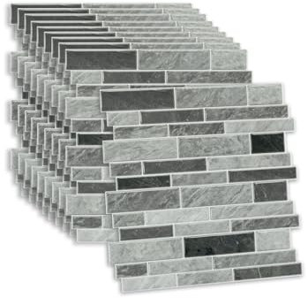 Fantasnight Tile Stickers Grey White 30.5x30.5cm 10pcs, Self Adhesive Wall Tiles Marble, Peel and Stick Wall Waterproof, Removable Stick on for Kitchen Backsplash