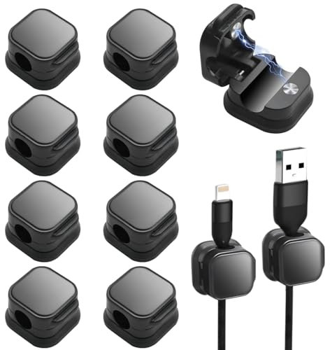 RAXLUPO 9Pcs d'organisateurs de câbles magnétiques porte cable Clips Câbles Clips Rangement de Câble pour Câble Chargement USB, Câbles D'alimentation pour Maison Bureau (Noir)