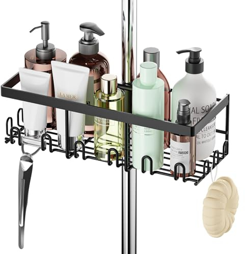 HouseUp Mensola doccia senza foratura, in acciaio inox per asta doccia da 18 mm a 25 mm, supporto shampoo per doccia da bagno organizzatore (nero)