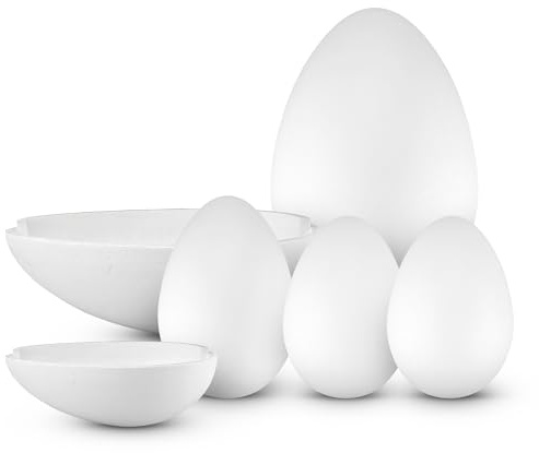 Netuno 4 Uova di polistirolo 1 x 30 cm 1 x 20 cm 2 x 18 cm Set di Uova in polistirolo Bianco Ideale per Pasqua Decorazione Fai da Te