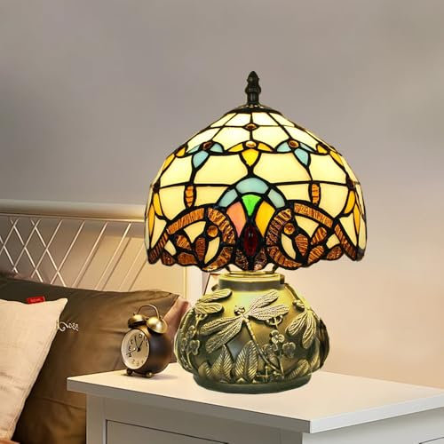 FDOIUTU Lampada da tavolo in metallo E27, lampada da tavolo in vetro colorato, lampada da comodino retrò per soggiorno, lampada da tavolo in stile barocco(forma-A)