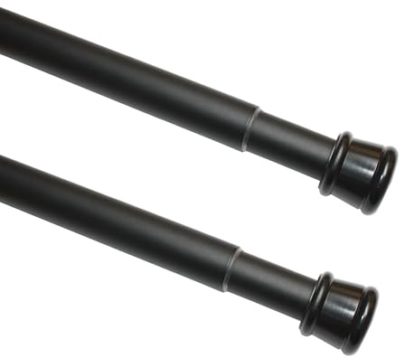 GARDINIA 2er-Set Spannstange, Metall-Stange, Ausziehbar, Gardinenstange ohne Bohren und Schrauben, Ø 23/26 mm, Länge 90-140 cm BZW. 130-220 cm, Schwarz-matt