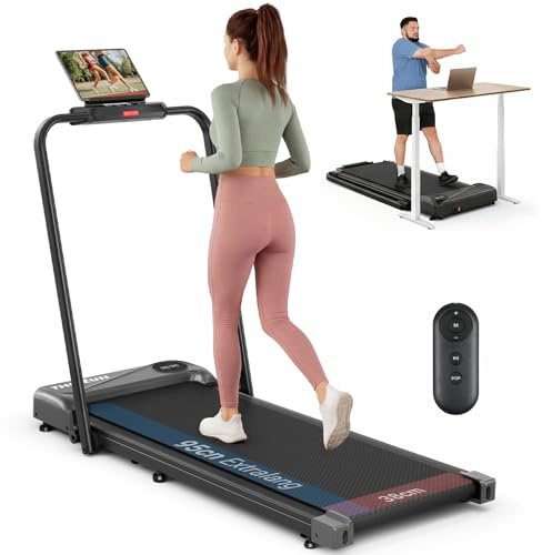 THERUN Laufband für Zuhause Klappbar, Walking Pad Leise mit Handlauf&LED-Anzeige, Treadmill bis 10 km/h,Doppelte Stoßdämpfung Laufband Schreibtisch für Zuhause&Büro, Keine Montage Erforderlich