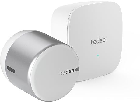 tedee Lock GO 2 Aluminium Set |silbernes Schloss + Bridge| smartes Türschloss | WLAN-Bridge | Smart-Home-Lösung iOS, Android | Bluetooth | Motorschloss | Auto-Unlock | Keine Installationshardware