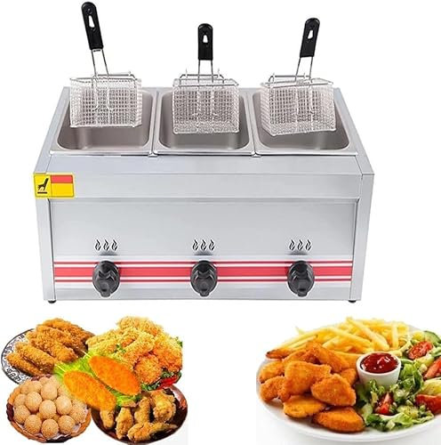 Friggitrice a gas commerciale, friggitrice a gas di grande capacità, cestini rimovibili, potenza di fuoco regolabile, facile da pulire, in acciaio inox, per patatine fritte, casa, cucina e ristorante