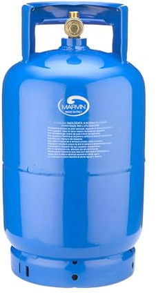 Marvin Bombola Gas Ricaricabile da Campeggio Vuota per Propano (UN1965) con Maniglia Alta Portatile Uscita Rubinetto W20X1/14 SX M Verticale (5 KG)