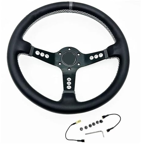 UYCHYTQR Volante Universal Cóncavo para Coche De 14 Pulgadas De Piel Y Ante para Competición Deportiva(Cuero)
