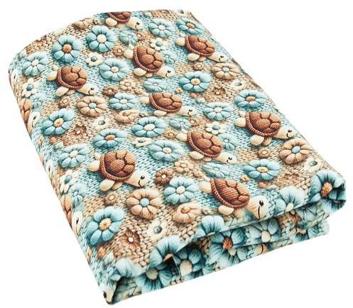 Baumwollstoff | Jerseystoff | Kinderstoff Schildkröten | 95% Baumwolle, 5% Elasthan | weich, stapazierfähig, elastisch, vielseitig zum Nähen | 50 cm x 150 cm | blau