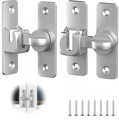 HECHKJ 2 Paare Türverriegelung, 90°/180° Schiebetür Schloss, Aluminiumlegierung Verschlussriegel, Silberfarbenes Schiebetürschloss mit 8 Schrauben, Geeignet für Türen, Fenster und Schränke