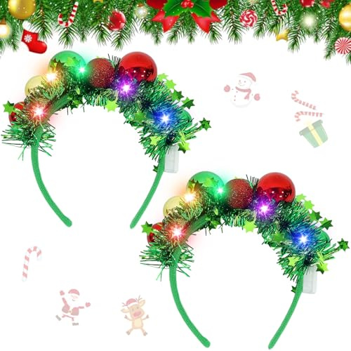 Haarreif Weihnachten, 2 Stück Weihnachts Haarreif mit LED, Leuchtende Weihnachts Haarschmuck, Haarreifen Weihnachten, Weihnachts Kopfschmuck, Weihnachts Accessoires, Weihnachtsstirnband für Party