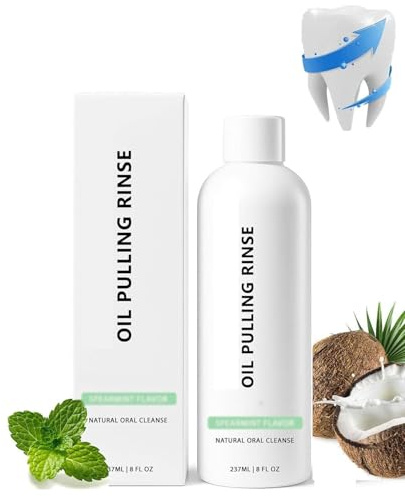 Collutorio all'olio bianco, Collutorio all'olio di menta verde, Detergente orale naturale e sbiancante per denti, Pulizia profonda, Rimuove le macchie dai denti, Lenisce le gengive