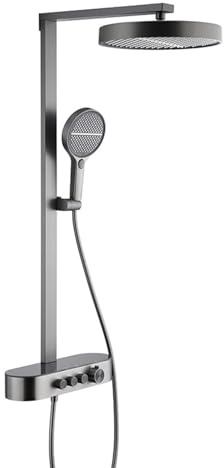 BiaoTeng Colonne de Douche pour Baignoire avec Mitigeur Ronde 4 Modes eau Chaude et Froide Ensemble Douche Laiton Gris