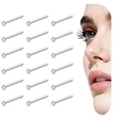 AceFun Näspiercing knopp silver tunn 22 g rostfritt stål rak näsdubb 1-formad näsborre piercing smycken med 2 mm färgglada zirkonia-näsdubbar för kvinnor män, 2mm, Rostfritt stål