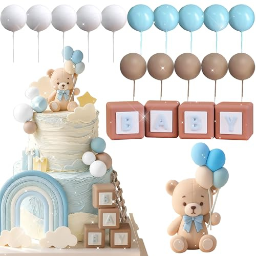 Blue Bear Cake Decoration Blue White Balls Cake Topper Bears Baby Shower | Bear Baby Shower Birthday Party Decoration