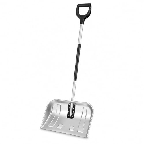 Profi Alu-Schneeschaufel 144 cm – Ergonomischer Stiel & Anti-Shaking Griff – 6-Fach verschraubt & Extrem Stabil – Rückenschonender Schneeschieber (Aluminium)