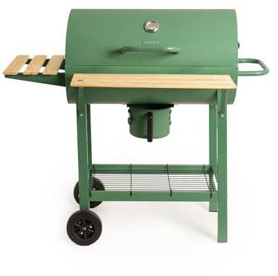 CREATE Barbecue Smokey Easy / Barbecue fumoir à charbon avec roues vert sage/En acier inoxydable, grille supérieure, contrôle de la température, plateau avant et latéral, facile à transporter