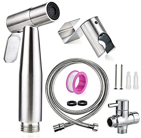 Bidet portatile manuale, Bidet portatile con spruzzatore in acciaio inox for WC, pannolini in stoffa for bambini, montaggio a parete, tubo flessibile da 1,2 m(Eu)