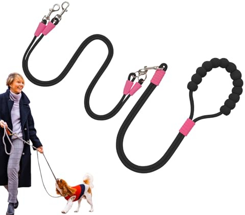 Hundrep för promenader – robust dubbelkoppel, justerbart rep utan trassel, robust säkerhetsutrustning för husdjur, ergonomiskt handtag | säker och bekväm för jogging, vandring, resor
