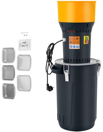 Macinino elettrico per cereali, 1000 W, 25 l, con 5 setacci da 2 a 8 mm, 19000 giri/min, macina per mais, grano, cereali per fattoria, casa, mangime per animali, grigio