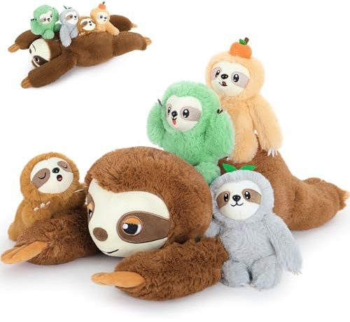 MorisMos groß Faultier Kuscheltier XXL mit Baby im Bauch, 60cm weich riesen Faultier Stofftier Plüschtier, Sloth Spielzeug als Geburtstag Weihnachten Geschenk für Kinder Baby