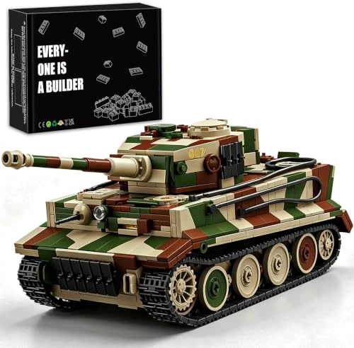 Finger Rock Militär Tiger Panzer Klemmbausteine,1603 Teile WW2 Technik Armee Panzer Bausteine 1:28 Kampfpanzer Modell Kampfwagen Kreative Geschenk für Militärfans Erwachsene or Junge Menschen