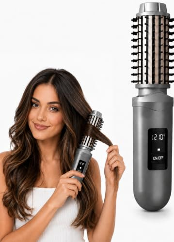 Brosse Coiffante Sans Fil Portable, Brosse Volumisante pour Racine, Lissante et Bouclante, Multi-Températures, Anti-Brûlure, pour Voyage et Usage Quotidien
