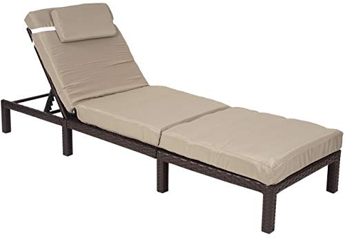 Mendler Poly-Rattan Sonnenliege HWC-A51, Relaxliege Gartenliege Liege Premium - braun, Kissen Creme