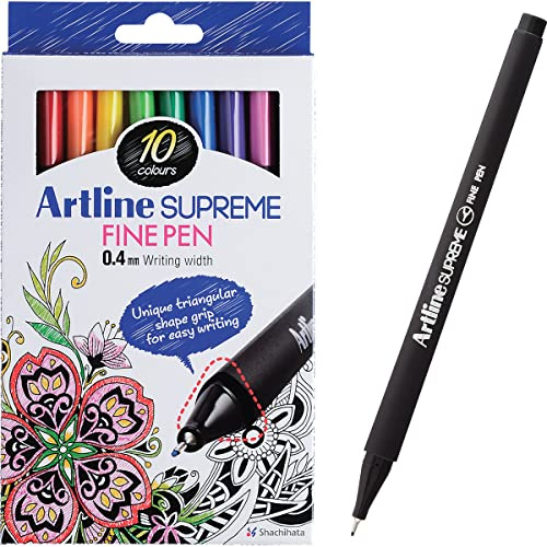Artline Supreme Fineliner-Set - 10er-Pack, bunte Fineliner 0,4 mm für Zeichnen, Skizzen & Illustrationen, technische Stifte für Künstler & Designer, wasserbasierte Tinte
