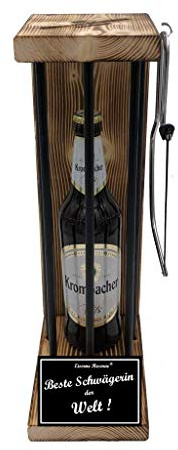 Weihnachten Geschenk für Schwägerin Geschenkidee Krombacher Pils Eiserne Reserve Black Edition incl. Notsäge Text s/w Beste Schwägerin der Welt Bier (1 x 0.5 l)