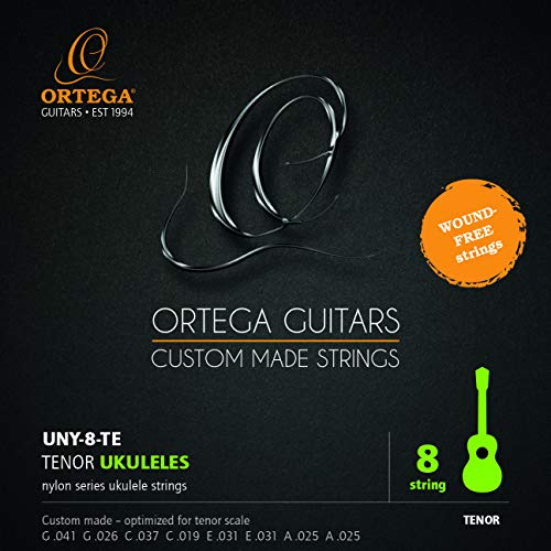 Ortega Guitars Saitensatz für 8-Saitige Tenor-Ukulele - Nylon (UNY-8-TE) | Custom Made Strings Series – Pflanzliches Nylon