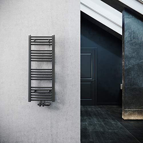 ELEGANT Radiador de baño, 1000 x 400 mm, antracita con multibloque, termostato, toallero, calentador de toallas