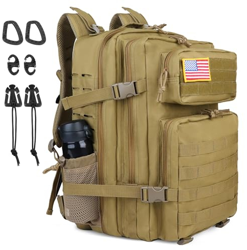 Zavothy Militär Rucksack 45L Rucksack Herren Damen, Wasserdicht Taktischer, Camping-Rucksack, Wanderrucksack, Outdoor Rucksack für Travel, Schule, Sport, Bushcraft (Gelb)