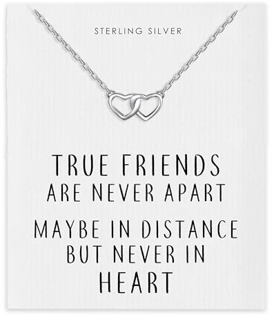 Philip Jones Sterling Silver True Friends Heart Link Necklace with Quote Card