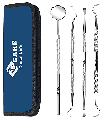YSCARE Igiene Dentale Kit per Placca e Tartaro Rimozione Sbiancamento Denti kit con specchietto dentista Pulizia Denti Tartaro Ablatore Kit per Cura Orale Domestico Rimozione Tartaro 4P