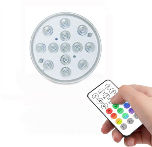 Submersible Led Pool Light, Underwater Pond Lights with Remote, IP68 Waterproof Bathtub Light, Pond Fountain Aquariums Vase Garden Party Led Light, 13 LEDs, 16 Color