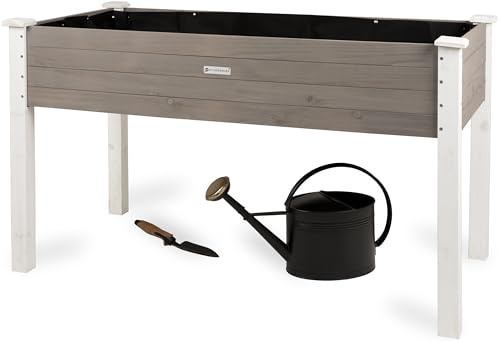 WONDERMAKE® Großes Hochbeet aus Holz für Garten Balkon Terrasse, Pflanzkasten Bausatz XL rechteckig schmal mit Vlies-Folie, Kräuterbeet Pflanzenkasten, 124 x 63 x 75 cm, weiß grau anthrazit
