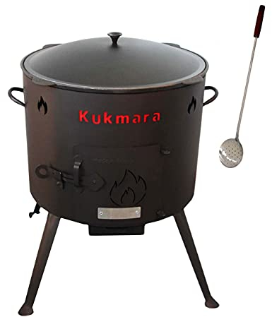 SET Utschak, 45 cm + 18 Liter Kasan Kazan aus Gusseisen Feldküche Gulasch-Kessel Feuer-Ofen Outdoor