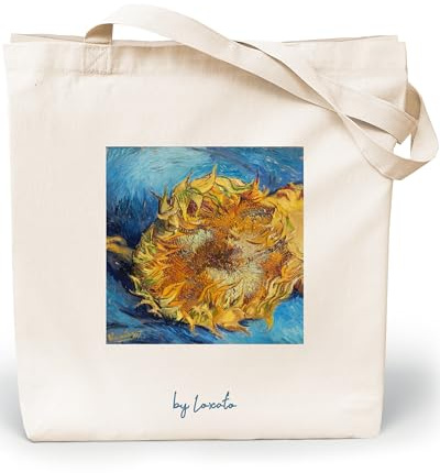 Loxato Jutebeutel Kunst Bedruckt - Stofftasche - Einkaufstasche Damen | Stoffbeutel, Baumwolltasche 100%, Canvas-Stoff 220 g/m2, Lange Henkel 70cm, Tragetasche, Kunst Motiv