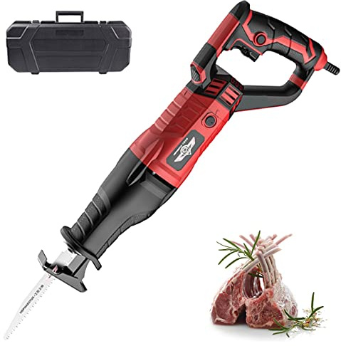 Bone Saw Machine, Handheld Electric Butchers Saw, 6-Speed Speed Regulation Meat Cutter 180°Rotating Body, Vertical Cutting Without Deviation(Color:Red)