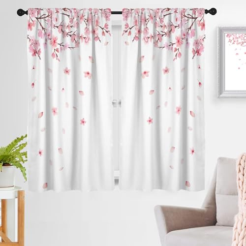 zokyer Tenda da finestra rosa floreale fiori fiori di ciliegio arte bianca piante botaniche rustiche rustiche fattoria 106,7 cm di larghezza x 160 cm di lunghezza set di tende per soggiorno, camera da