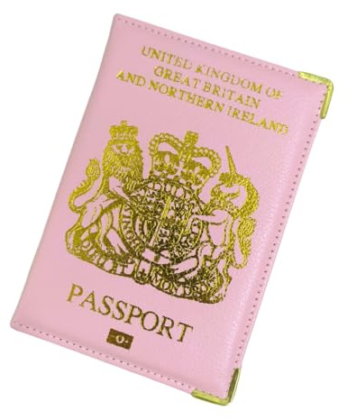 SamHeng British Passport Holder, UK Passport Wallet for Men Women, PU Leather Passport Cover for Travel (Pink)