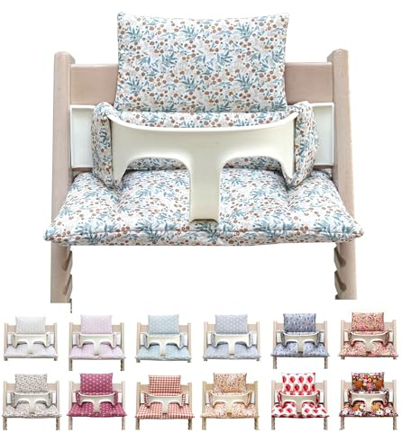 Blausberg Baby - Sitzkissen Set kompatibel mit Tripp Trapp® Stokke Hochstuhl Sitzkissen ABWASCHBAR Oeko-Tex Baumwolle, 6 cm Sitzpolster mit Baby Set & Holzbügel & Tray Table - Blumenwiese Blau