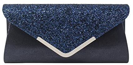 Pochette da donna Syrads Pochette con glitter Borsa da sera Borsa a tracolla alla moda Borse a tracolla con busta elegante,Blu navy