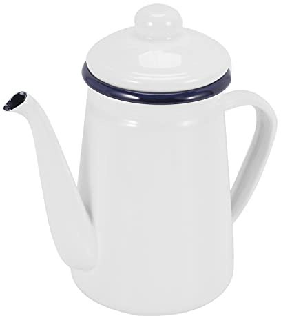 ICECHEN 1.1L High-Grade Enamel Coffee Pot Pour Over Milk Water Jug Pitcher Teapot for Stove and Induction Cooker White