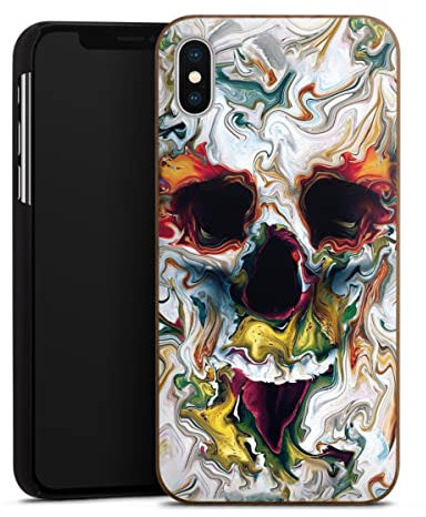 DeinDesign Coque en Bois Compatible avec Apple iPhone XS Max Coque en Bois veritable Coque de Protection en Bois Crâne Tête de Mort Art