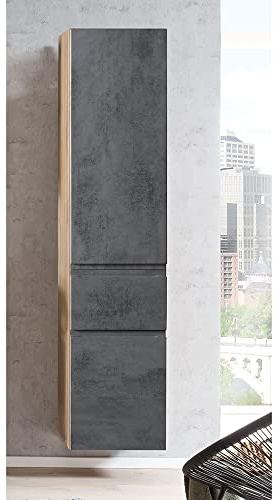 Lomadox Badezimmer Hochschrank 40cm in Wotan Eiche Nb. mit Beton Optik, B/H/T ca. 40/180/35 cm