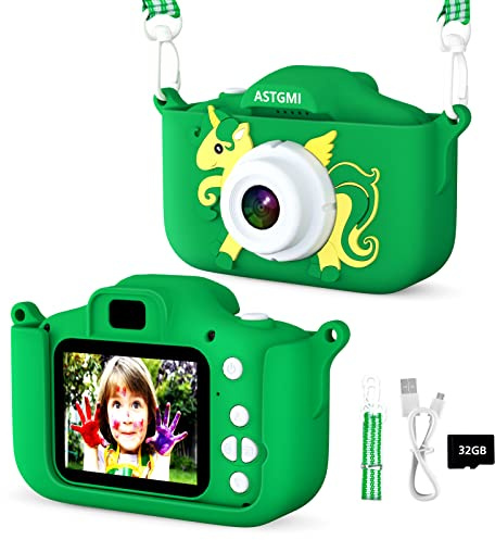 ASTGMI Cámara Fotos Infantil,1080P HD Camara de Fotos para Niños,Cumpleaños Juguetes de Cámara Digital para Niños y Niñas de 3 4 5 6 7 8 9 10 Años,con Tarjeta SD de 32 GB(Verde Oscuro)