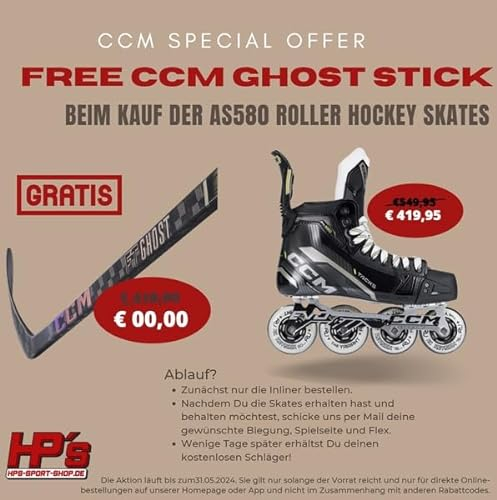 CCM Tacks AS 580 Inliner Senior + FT7 Pro Schläger kostenlos dazu!, Weite :D, Größe:9 = 44.5