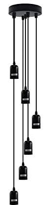 Vintage Industrie Deckenleuchte Metall Runde Deckenrosette Verstellbares Kabel E27 Lampenfassung 60W Leuchtmittelhalter für Innenbereich Wohnzimmer Küche Pub Cafe (6 Köpfe, schwarz (ohne Glühbirne))